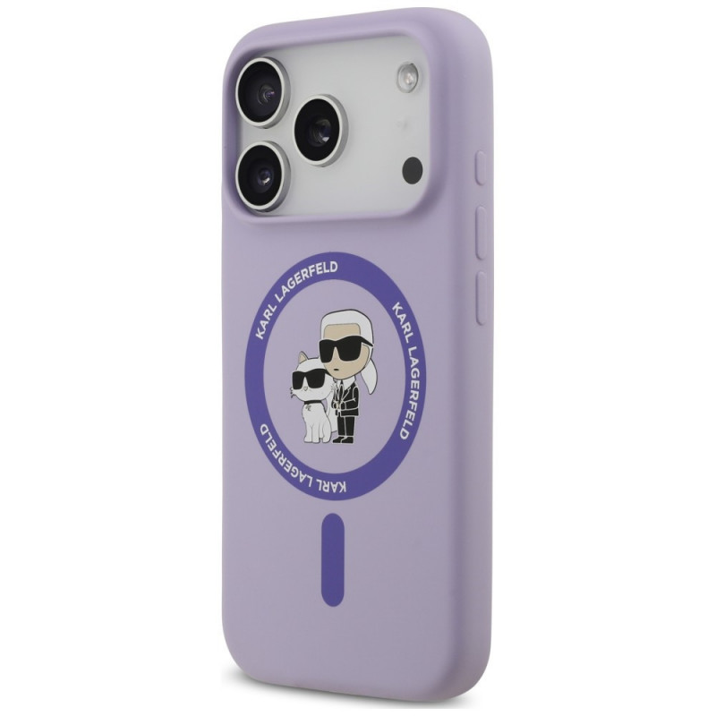 Karl Lagerfeld Silikon Karl&Choupette Ring MagSafe Hülle für Apple iPhone 18 Pro / 17 Pro, Lila