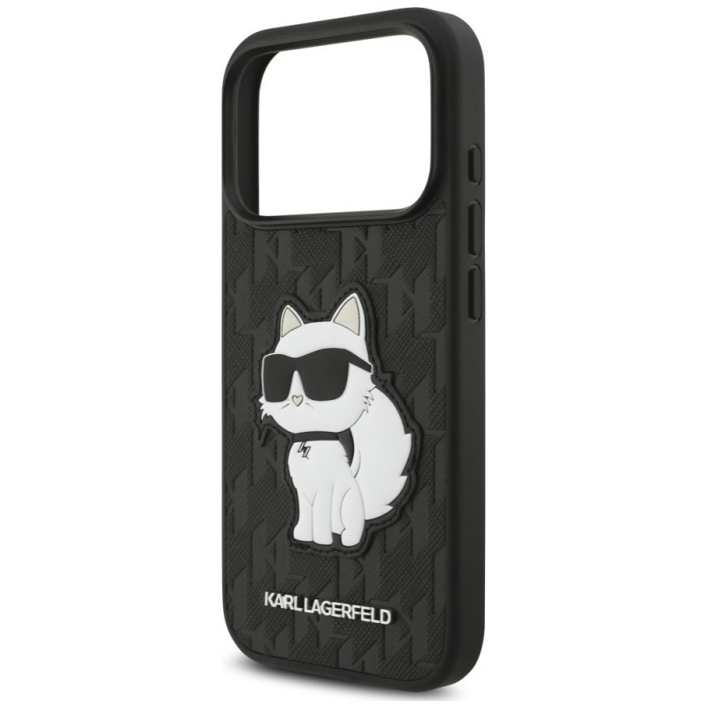 Karl Lagerfeld Saffiano Mono Patch Choupette Hülle für Apple iPhone 18 Pro / 17 Pro, Schwarz