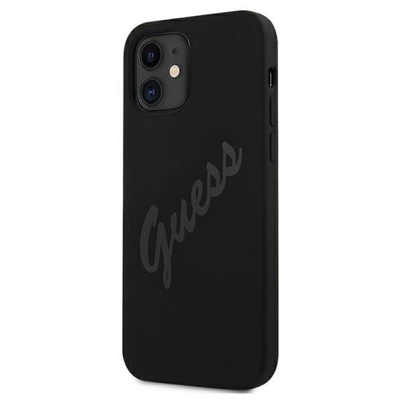 Guess GUHCP12SLSVSBK Script Vintage Hardcase für Apple iPhone 12 mini 5,4 Zoll, Schwarz/Schwarz