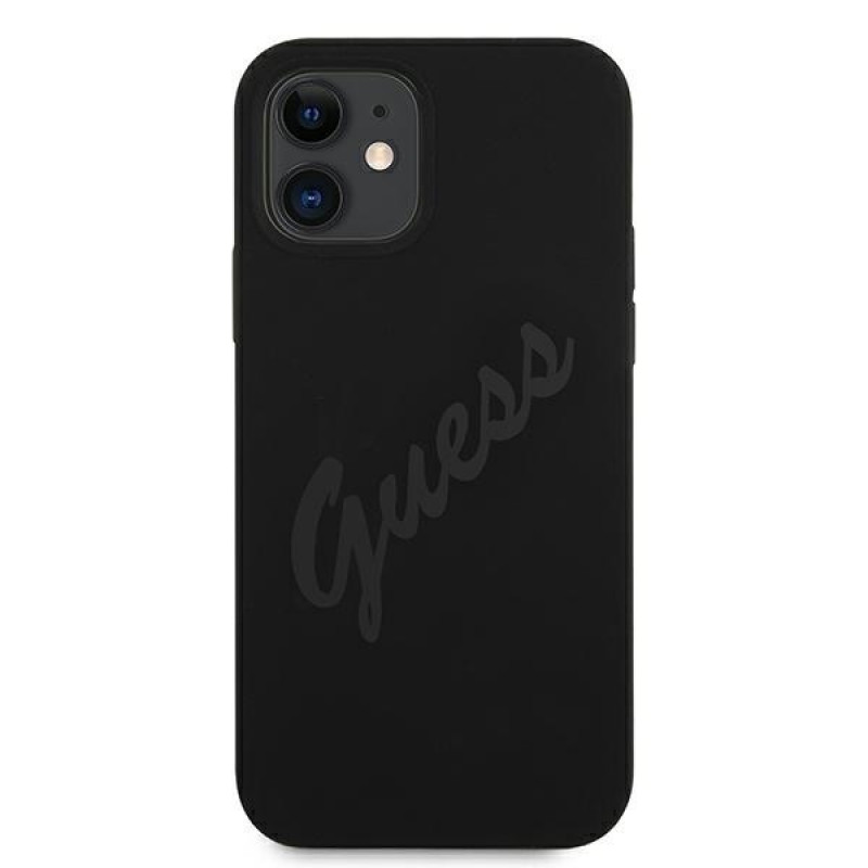 Guess GUHCP12SLSVSBK Script Vintage Hardcase für Apple iPhone 12 mini 5,4 Zoll, Schwarz/Schwarz