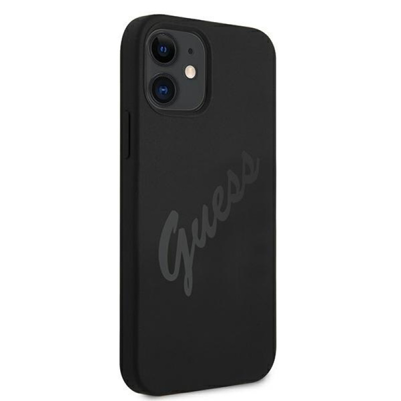 Guess GUHCP12SLSVSBK Script Vintage Hardcase für Apple iPhone 12 mini 5,4 Zoll, Schwarz/Schwarz