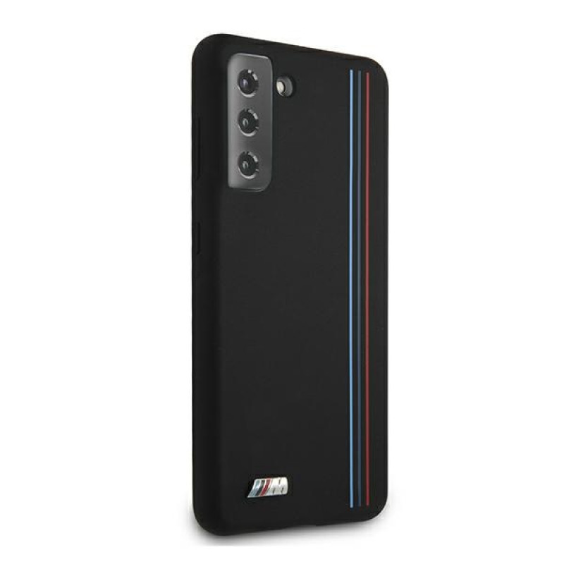 BMW BMHCS21MSIVTBK Silicone Stripes M Collection Hülle für Samsung Galaxy S21+, Schwarz