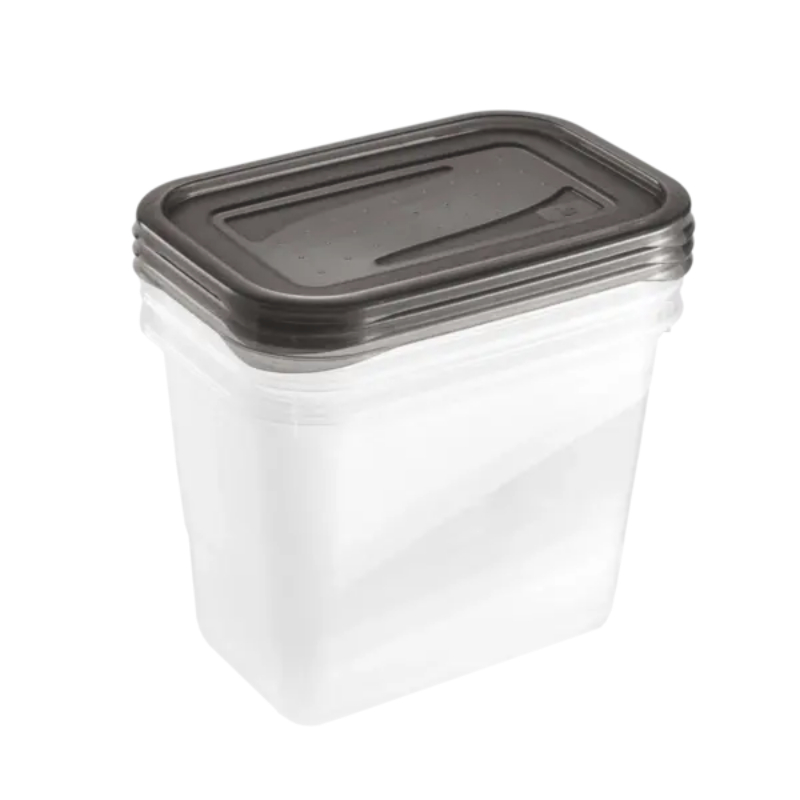 keeeper Fredo Fresh Aufbewahrungsdosen-Set, 3 x 1,0 L, rechteckig, transparenter Boden, grauer Deckel