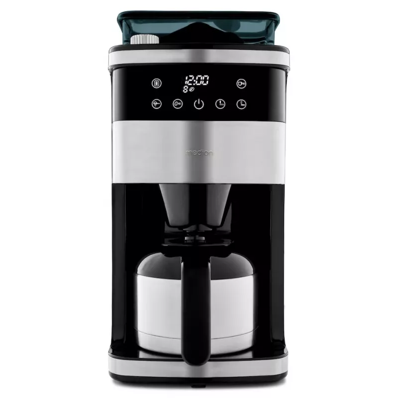 Medion MD 19911 Filterkaffeemaschine mit Mahlwerk, Thermoskanne, 1000 W, Silber/Schwarz