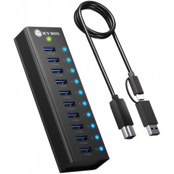 ICY BOX IB-AC6110a 10-Port USB 3.2 Gen 2 Hub mit Ladanschluss, 12 V