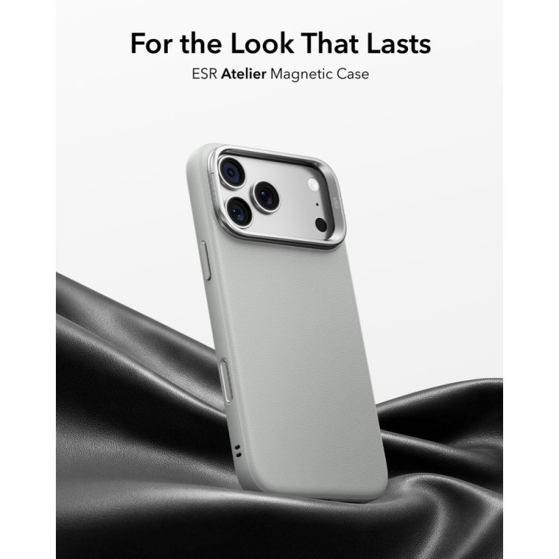 ESR Leder-Kickstand-MagSafe-Hülle für Apple iPhone 17 Pro Max / 18 Pro Max, Grau