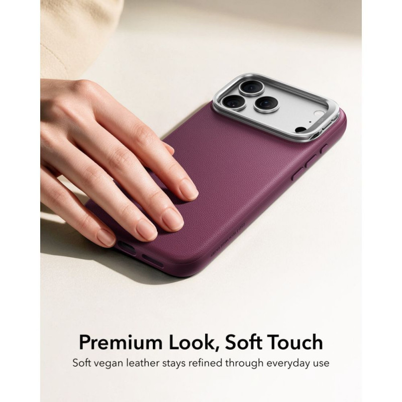 ESR Leder-Kickstand-MagSafe-Hülle für Apple iPhone 17 Pro / 18 Pro, Deep Burgundy