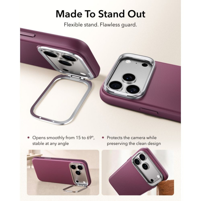 ESR Leder-Kickstand-MagSafe-Hülle für Apple iPhone 17 Pro / 18 Pro, Deep Burgundy