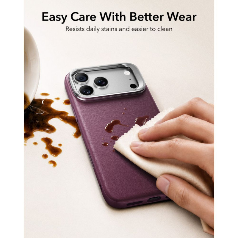 ESR Leder-Kickstand-MagSafe-Hülle für Apple iPhone 17 Pro / 18 Pro, Deep Burgundy
