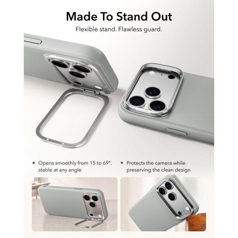 ESR Leder-Kickstand-MagSafe-Hülle für Apple iPhone 17 Pro / 18 Pro, Grau