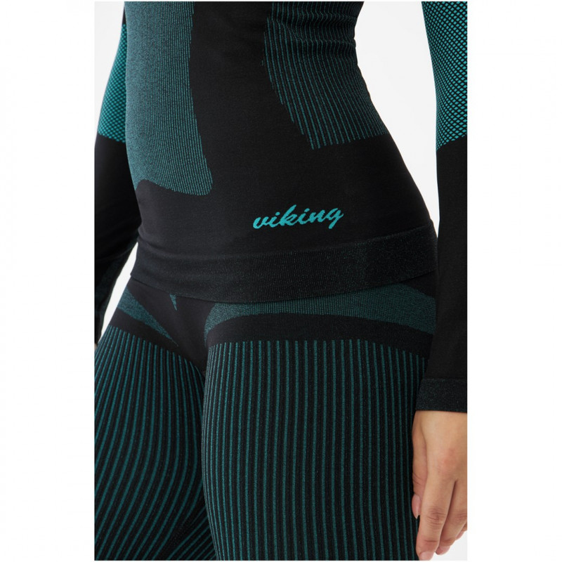 Viking Ilsa Thermoaktiv-Unterwäsche-Set für Damen, Schwarz-Grün, Größe L
