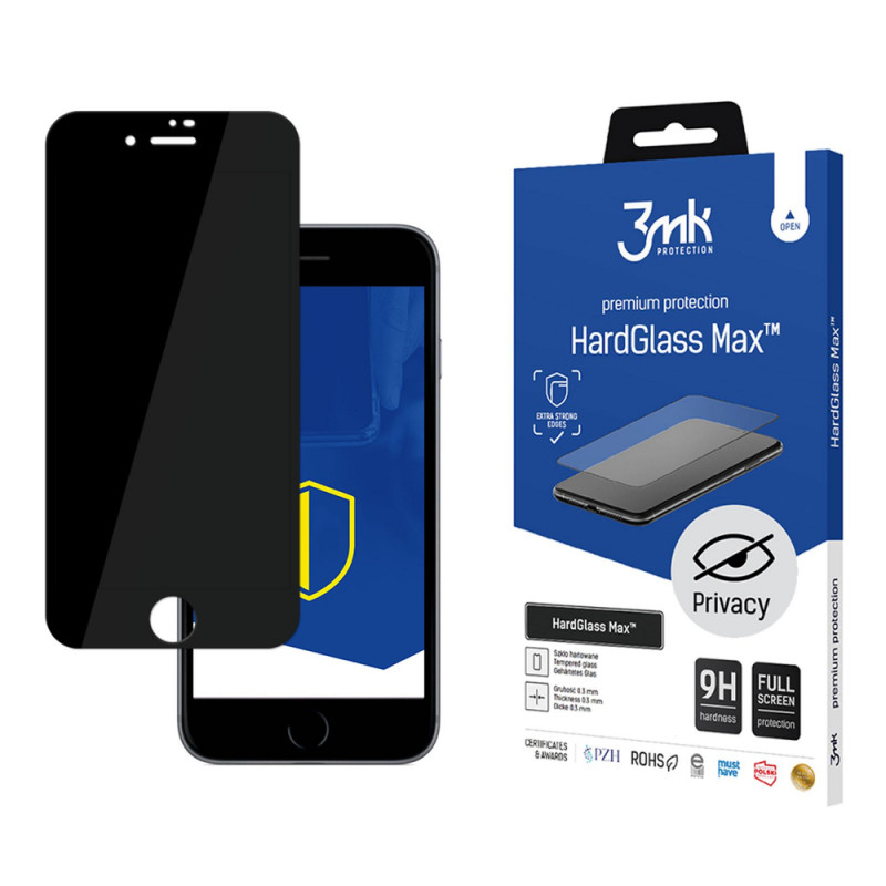 3MK HardGlass Max Privacy Panzerglas für Apple iPhone 7, Schwarz