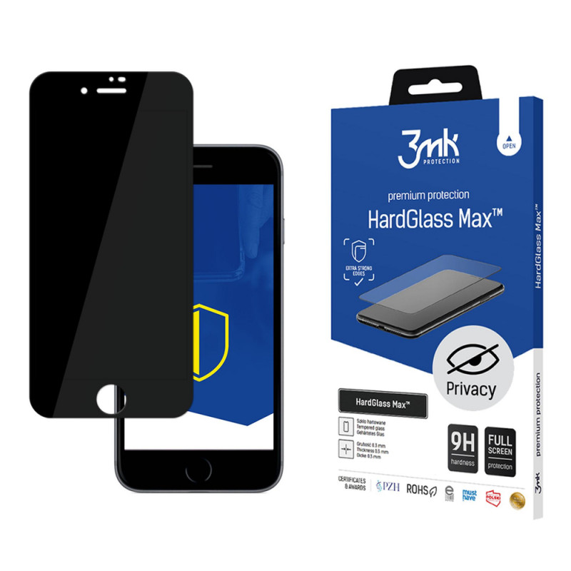 3MK HardGlass Max Privacy Panzerglas für Apple iPhone 8, schwarz