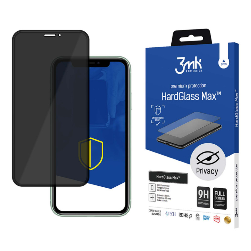 3MK HardGlass Max Privacy Panzerglas für Apple iPhone 11 Pro Max, schwarz