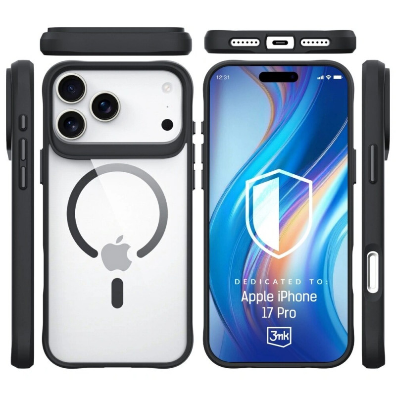 3MK Satin Armor MagCase Hülle für Apple iPhone 17 Pro, Transparent Black