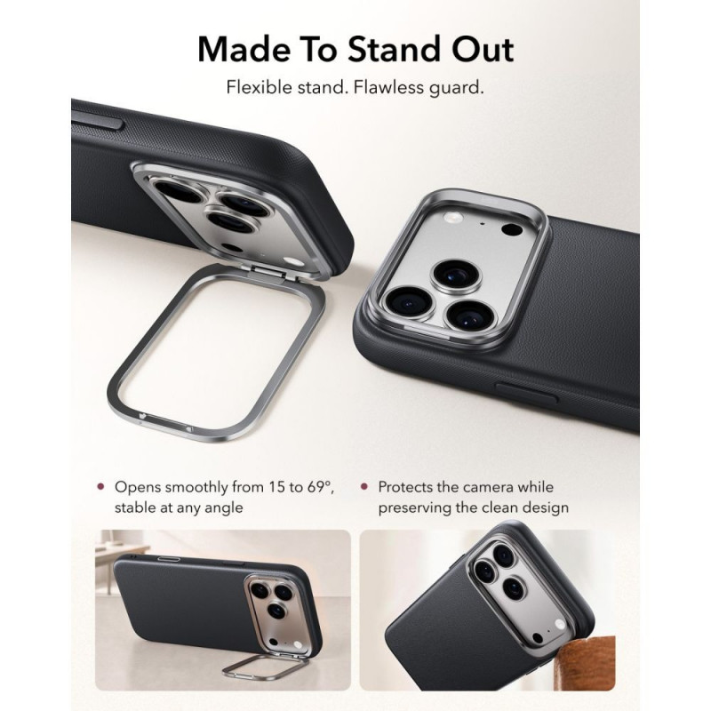 ESR Leder-Kickstand-MagSafe-Hülle für Apple iPhone 17 Pro / 18 Pro, Schwarz