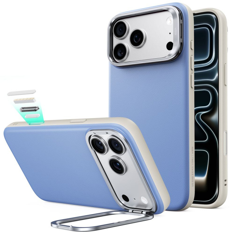 ESR Leder-Kickstand-MagSafe-Hülle für Apple iPhone 17 Pro Max / 18 Pro Max, Hellblau