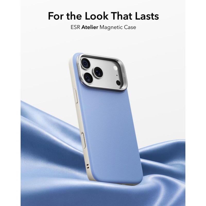 ESR Leder-Kickstand-MagSafe-Hülle für Apple iPhone 17 Pro / 18 Pro, Hellblau