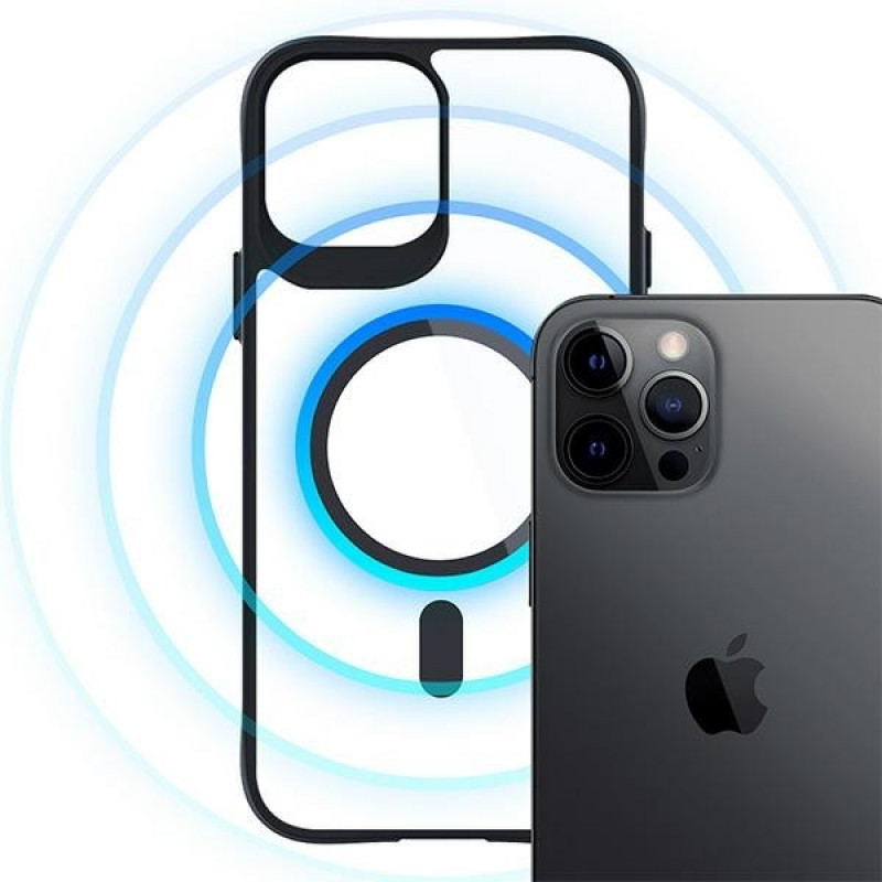 3MK Satin Armor MagCase mit MagSafe für Apple iPhone 12 Pro Max, transparent mit schwarzem Rahmen