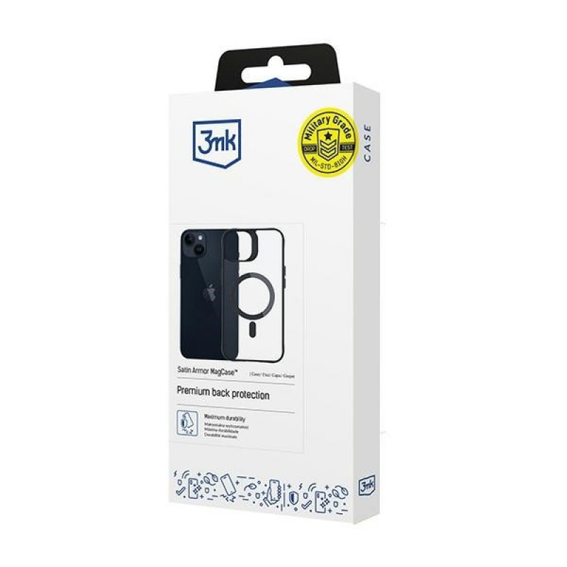 3MK Satin Armor MagCase mit MagSafe für Apple iPhone 14 Plus, transparent mit schwarzem Rahmen (156076-0)