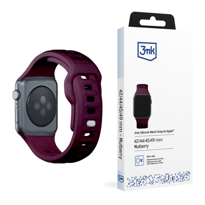 3mk Silikon-Armband für Apple Watch 42/44/45/49 mm, mulberry / burgundy