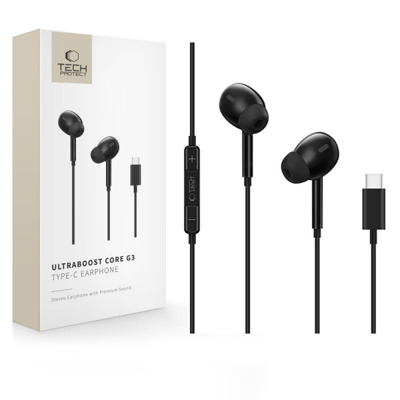 Tech-Protect Ultraboost Core G3 USB-C kabelgebundene Ohrhörer, Schwarz