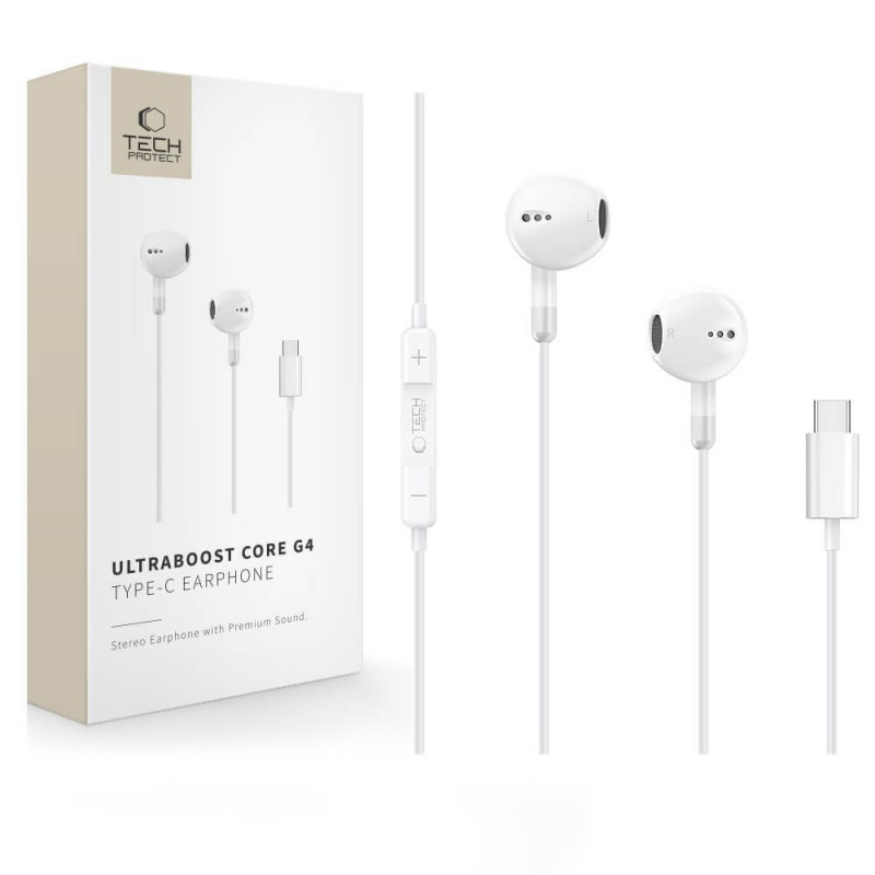Tech-Protect Ultraboost Core G4 USB-C kabelgebundene Ohrhörer, Weiß