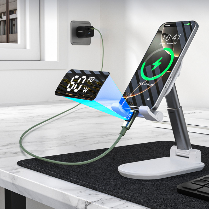 Choetech XCC-1068 PD 60W USB-C-auf-USB-C-Kabel mit Display, 1,2 m, Grün
