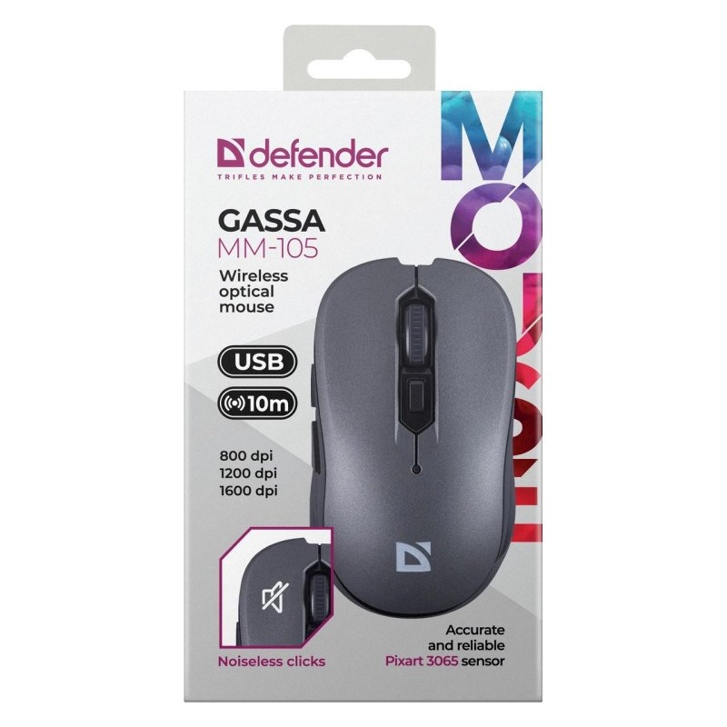 Defender Gassa MM-105 RF Silent Wireless-Maus, Grau