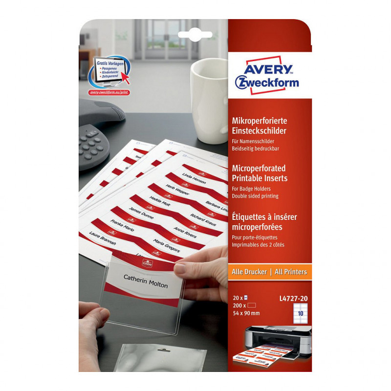 Avery Zweckform L4727-20 selbstklebende Namensschild-Etiketten, 90 x 54 mm, weiß
