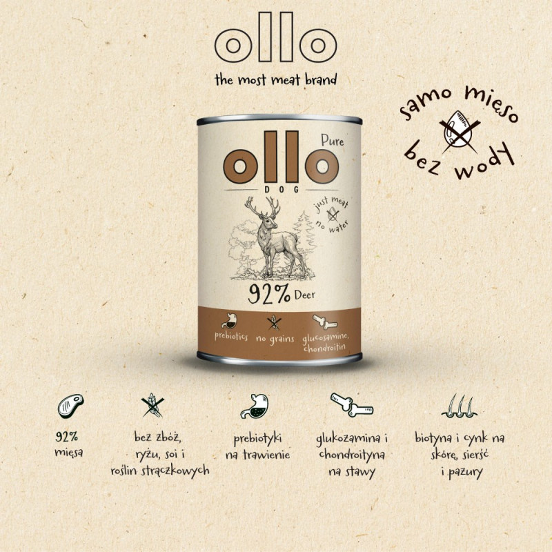 OLLO Pure Deer Nassfutter für Hunde, 850 g