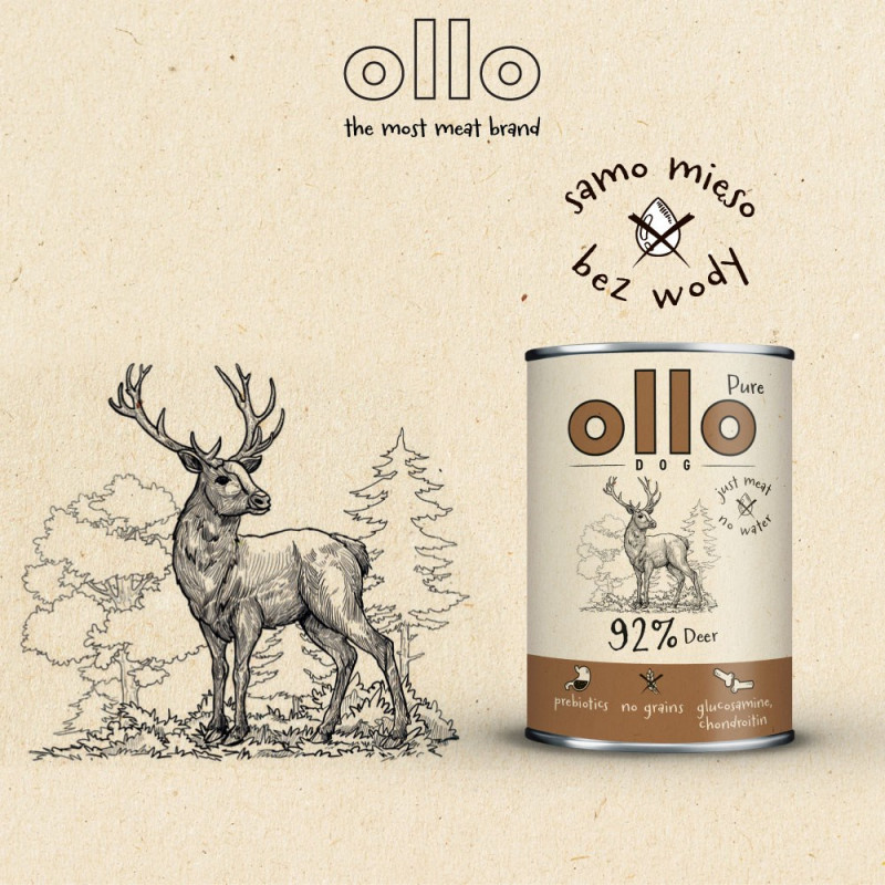 OLLO Pure Deer Nassfutter für Hunde, 850 g