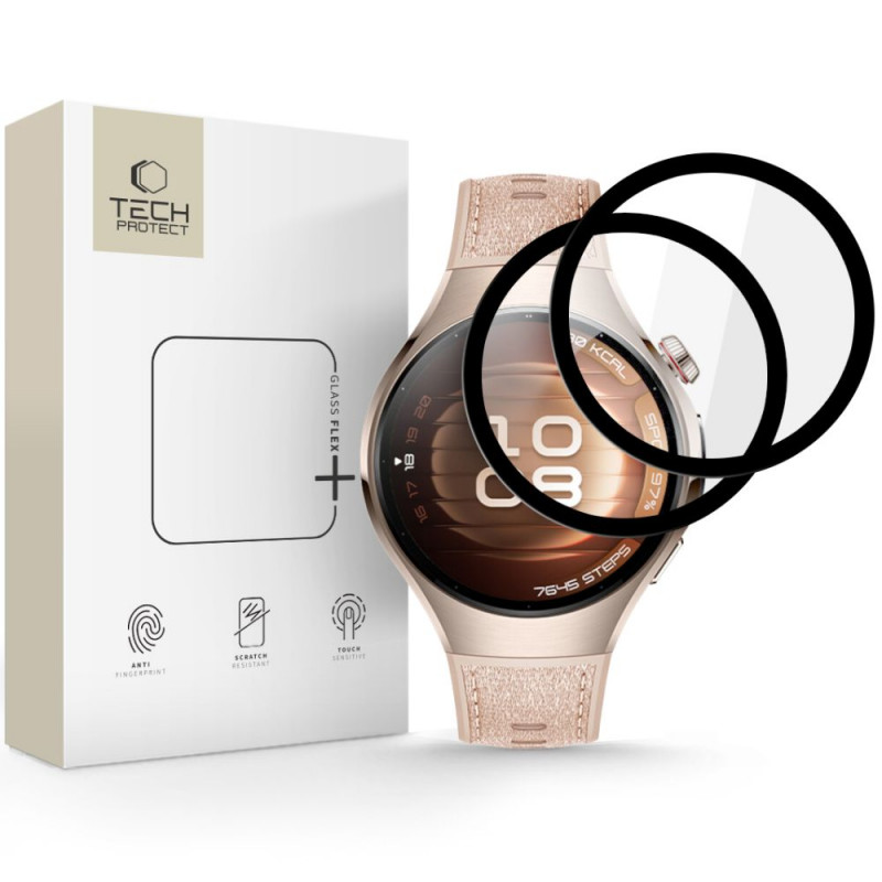 Tech-Protect Glass Flex+ Hybridglas für Huawei Watch 5 42 mm (2 Stück), Schwarz