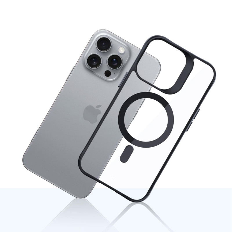 3mk Satin Armor MagCase mit MagSafe für Apple iPhone 16 Pro, transparent mit schwarzem Rahmen