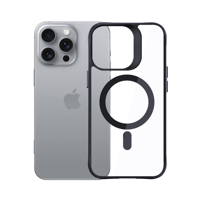 3mk Satin Armor MagCase mit MagSafe für Apple iPhone 16 Pro Max (W-3SAMaCa-AiP16PM-0), transparent mit schwarzem Rahmen