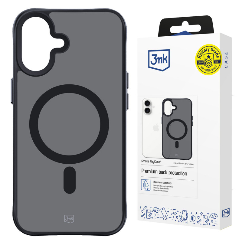 3mk Smoke MagCase mit MagSafe für Apple iPhone 16 (W-3SmoMaCa-AiP16-0), halbtransparent