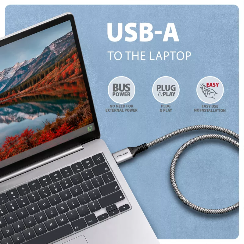 Goobay AXAGON ADE-AM50 USB-A Gigabit-Ethernet-Adapter mit integriertem 5 m CAT6-Kabel, RJ-45