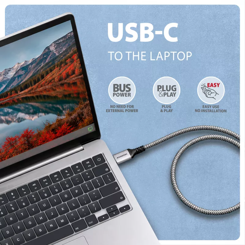 Goobay AXAGON ADE-CM30 USB-C Gigabit-Ethernet-Adapter mit integriertem 3 m CAT6-Kabel, RJ-45