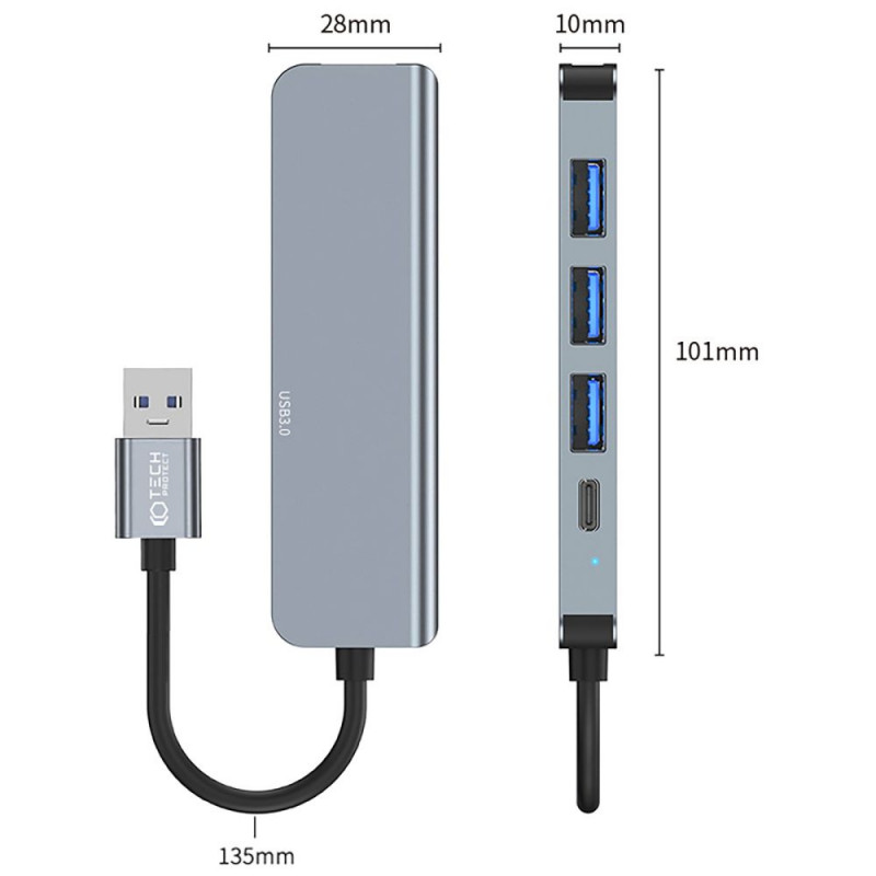 Tech-Protect V0-HUB 5in1 USB-A Hub, grau