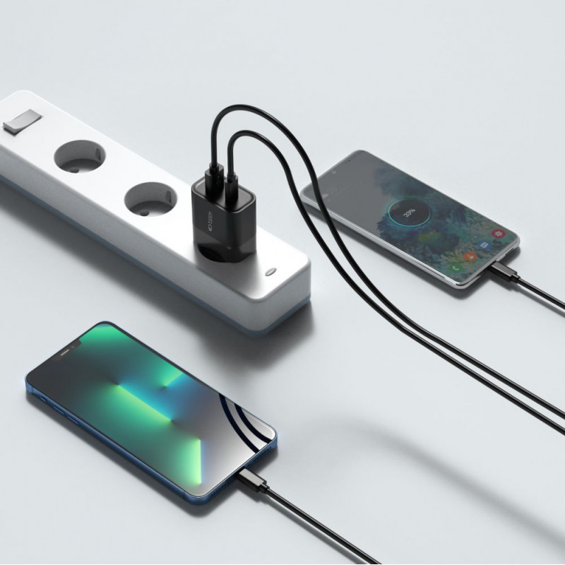 Tech-Protect C30W 2-Port-Wandladegerät, USB-C PD 30W und USB-A QC 3.0, schwarz