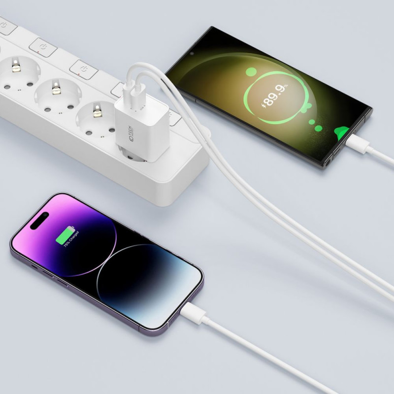 Tech-Protect NC30W 2-Port-Wandladegerät PD 30W QC 3.0, weiß