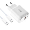Tech-Protect C20W 2-Port-Wandladegerät PD 20W QC 3.0 mit USB-C-Kabel, weiß