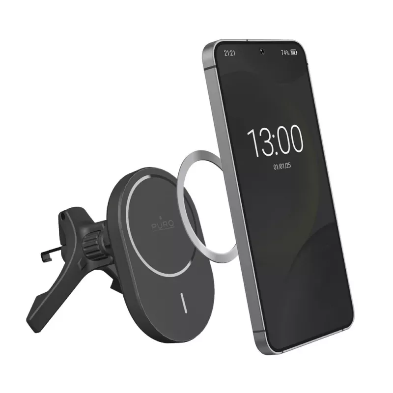 PURO Kfz-Halterung mit Qi2-Ladegerät, MagSafe-kompatibel, Schwarz
