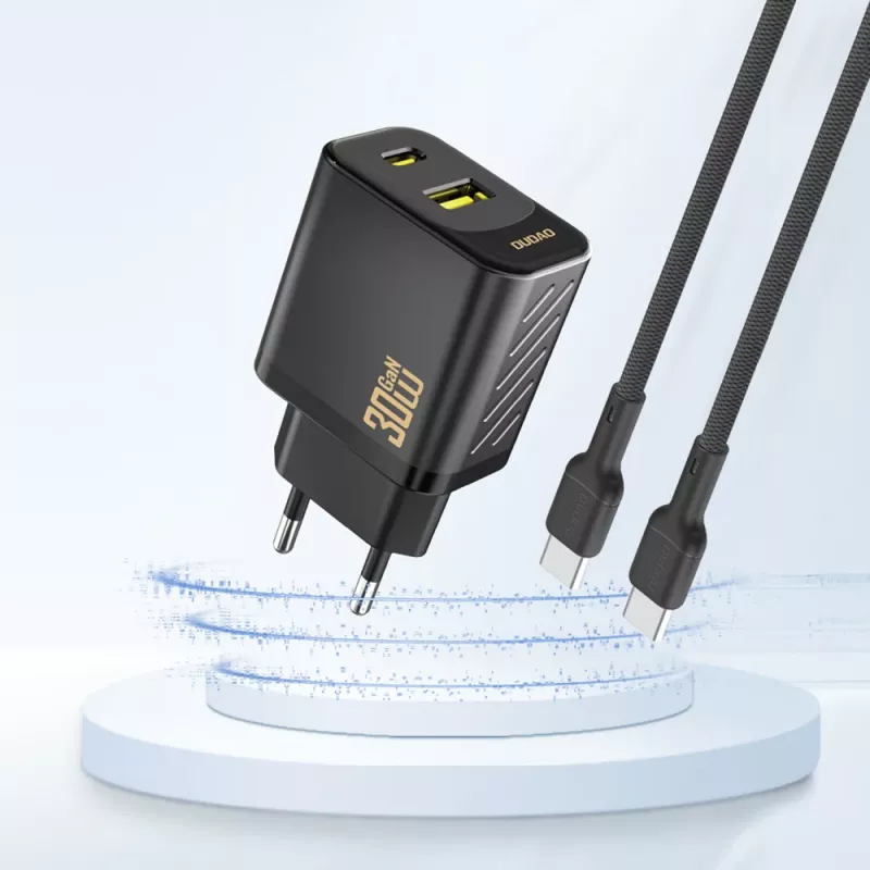 Dudao A27TEU PD 30W GaN-Wandladegerät, USB-A + USB-C, Schwarz