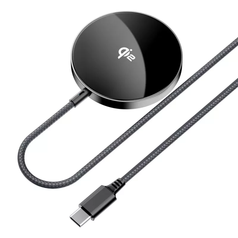 Acefast E24 Qi2 15W magnetisches kabelloses Ladegerät mit 1,2 m USB-C-Kabel, Schwarz