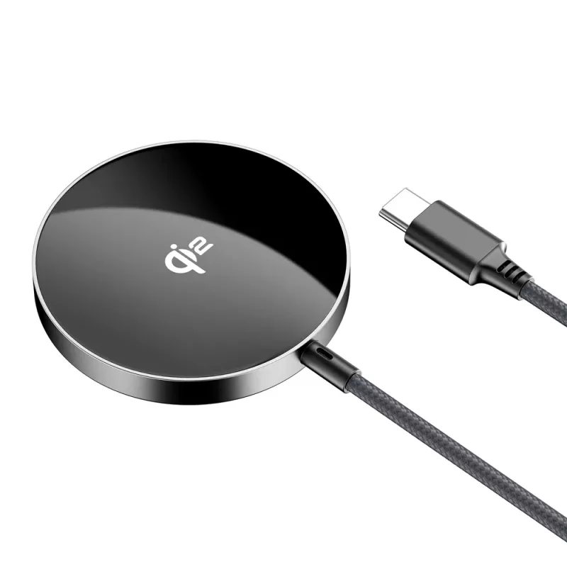 Acefast E24 Qi2 15W magnetisches kabelloses Ladegerät mit 1,2 m USB-C-Kabel, Schwarz