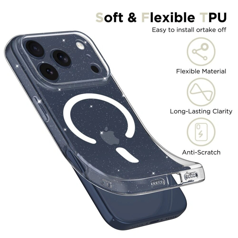 Tech-Protect FlexAir MagSafe Hülle für Apple iPhone 17 Pro, transparent glitzernd