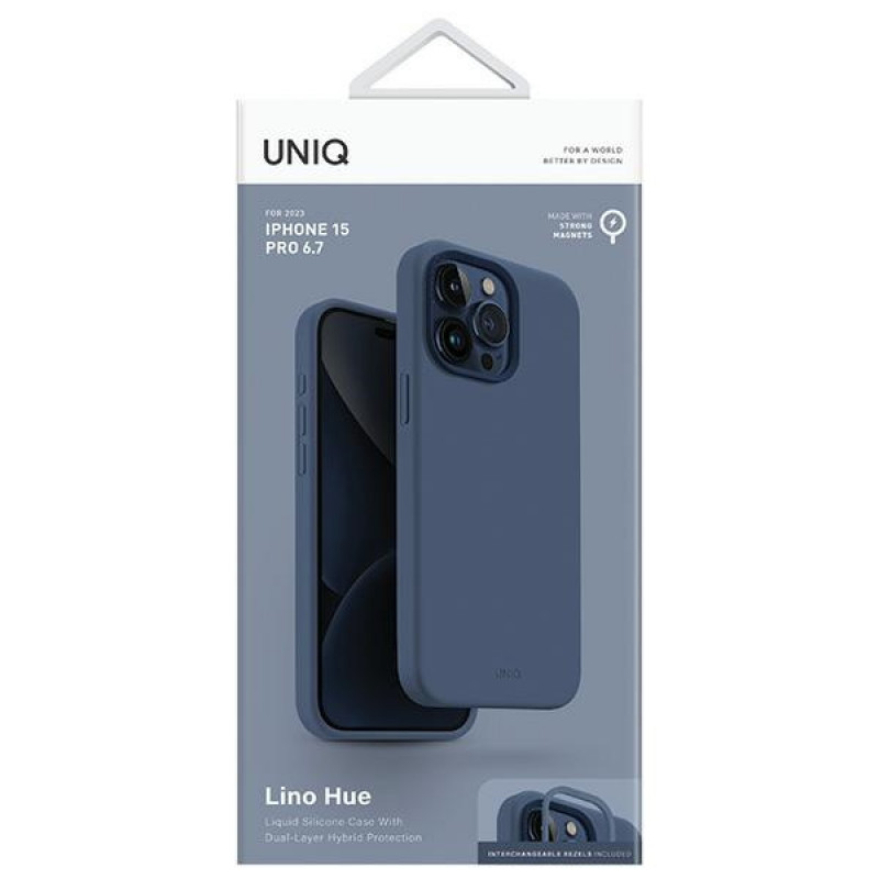 UNIQ Lino Hue Hülle für Apple iPhone 15 Pro Max, MagClick Charging, navy blue