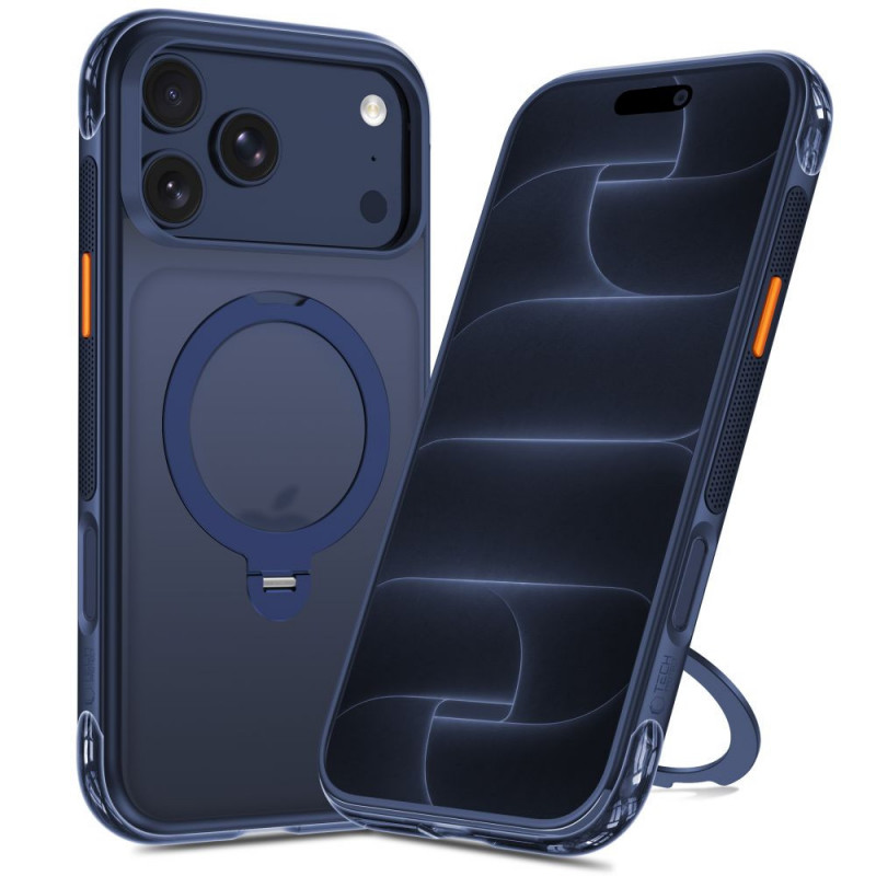 Tech-Protect MagAir Stand MagSafe CC Hülle für Apple iPhone 17 Pro Max / 18 Pro Max, Mattschwarz-Blau