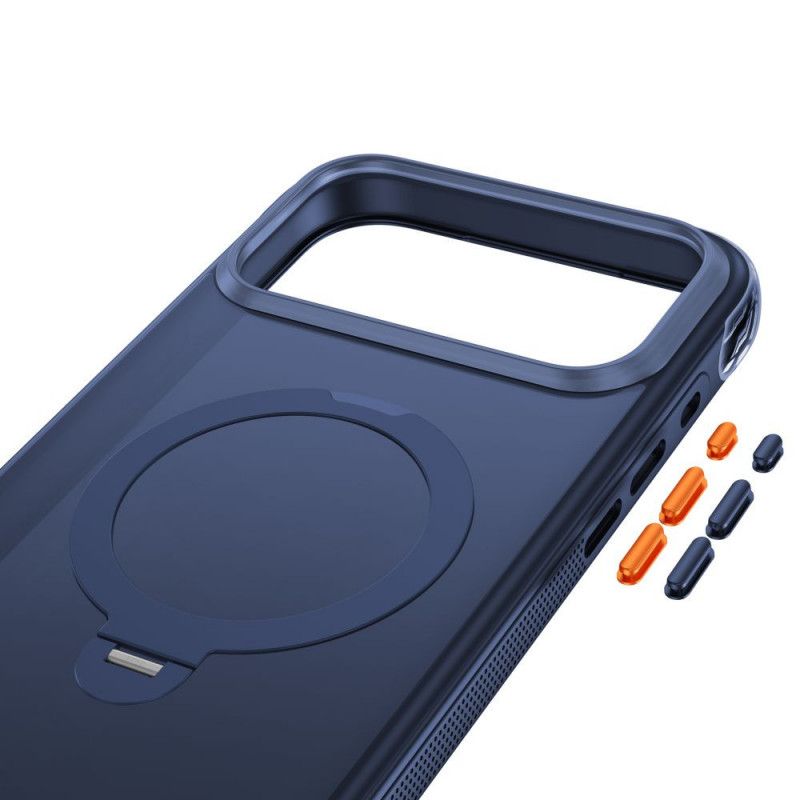 Tech-Protect MagAir Stand MagSafe CC Hülle für Apple iPhone 17 Pro / 18 Pro, Mattschwarz-Blau